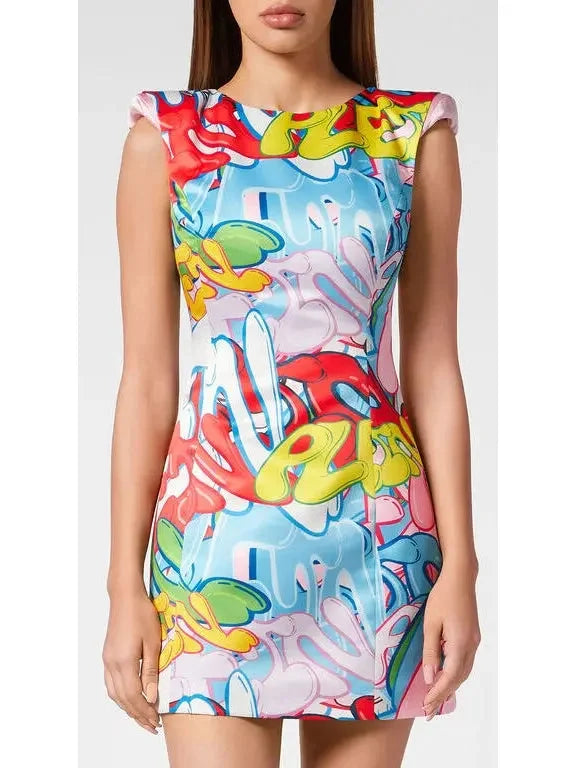 women's prom dressesGraffiti Printed Mini Shift Dress in Multicolor