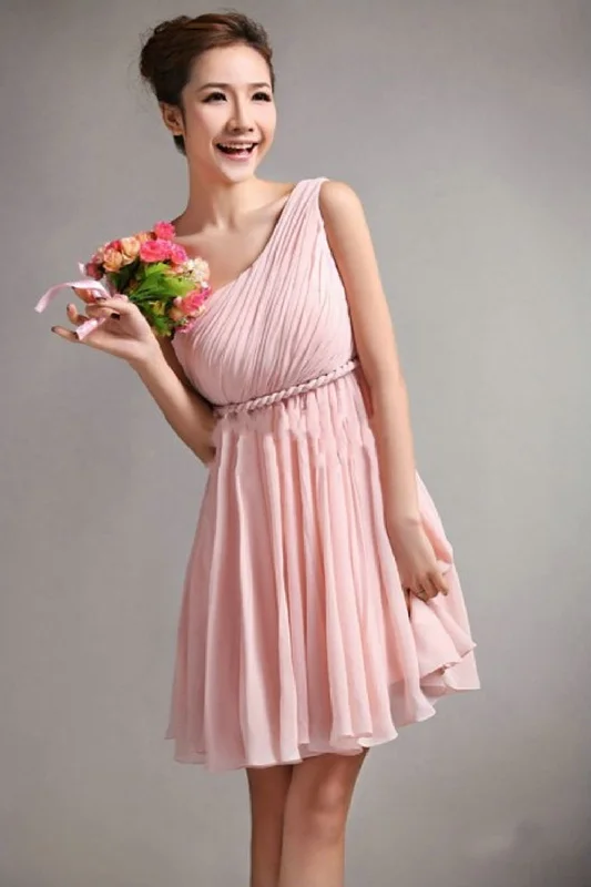 women's maxi dressesSimple One Shoulder Short Chiffon Cheap Bridesmaid Homecoming Dress K49