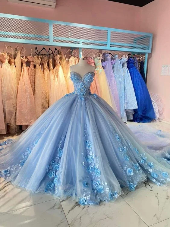 Casual Chic DressSky Blue Sweetheart Quinceanera Dress with Appliques Sweet 16 Dress Ball Gown  Y1872