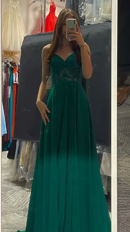 High-Neck DressA-line V Neck Green Prom Dress,Green Evening Dress,Graduation Dress Y1836