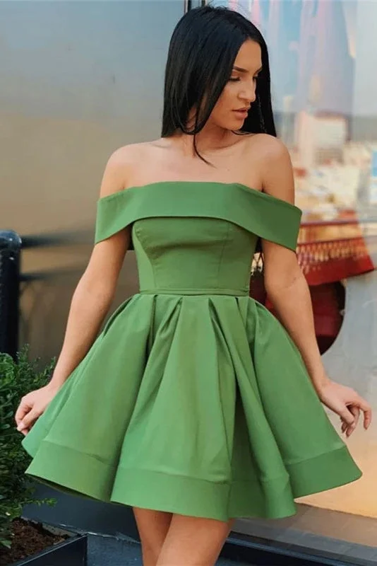 Neon DressElegant Green Off-The-Shoulder Short Homecoming Dress