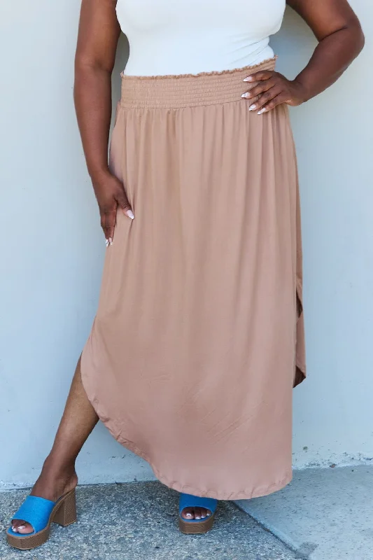 Polka-Dot DressFull Size High Waist Scoop Hem Maxi Skirt in Tan