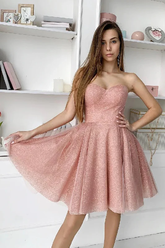 women's ethical fashion dressesSimple A-Line Pink Sweetheart Tulle Homecoming Dress