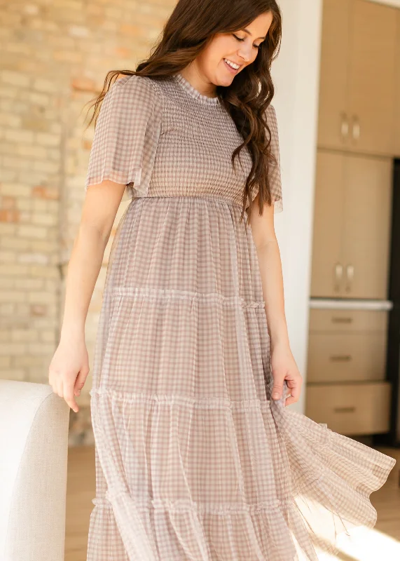 Casual Chic DressGingham Mesh Tiered Maxi Dress