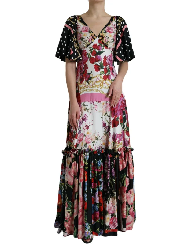 women's lace dressesDolce & Gabbana Elegant Floral Silk Maxi Dress