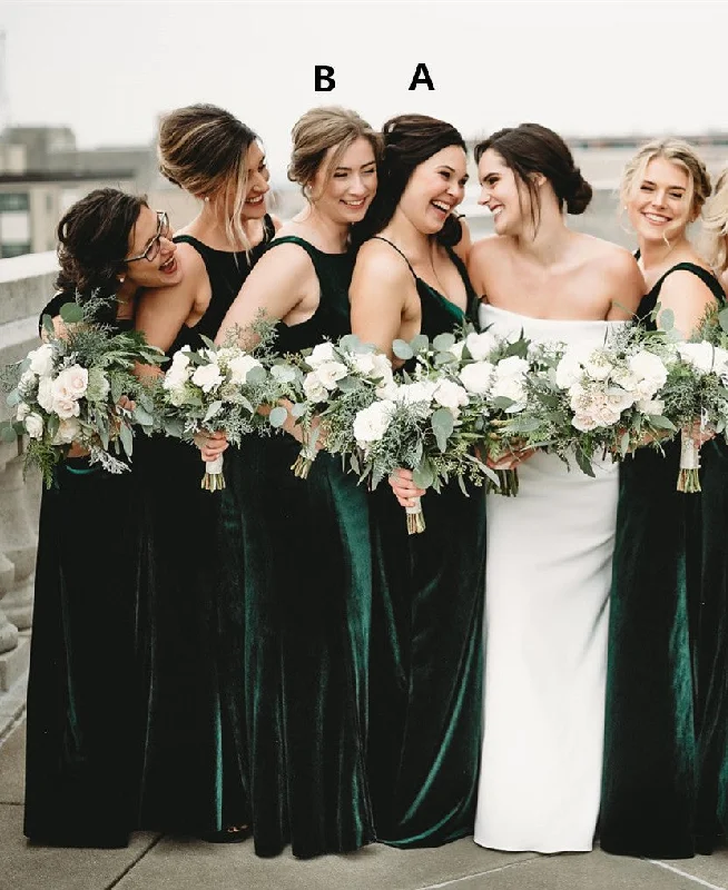 women's retro dressesRoycebridal Winter Emerald Green Velvet Bridesmaid Dresses Canada V Neck Sleeveless