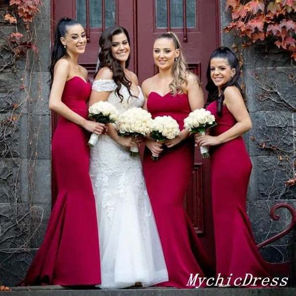 women's tall dressesLong Mermaid Red Wedding Guest Dresses Long Sweetheart Bridesmaid Dresses