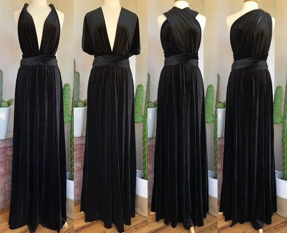 Tiered DressRoycebridal Infinity Black Velvet Bridesmaid Dresses Winter Floor Length Dress