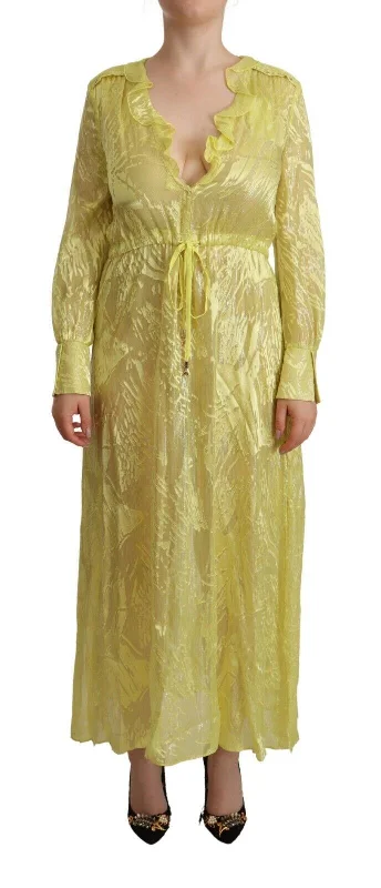 women's spaghetti strap dressesPatrizia Pepe Sunshine Silk Blend Maxi Dress - Long Sleeves & Plunge