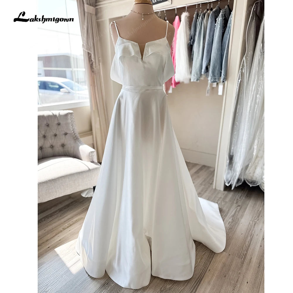 women's mini dressesRoycebridal Satin A Line Wedding Dress Spaghetti Straps Vestidos Novias Boda Elegant Off the Shoulder Bridal Gowns