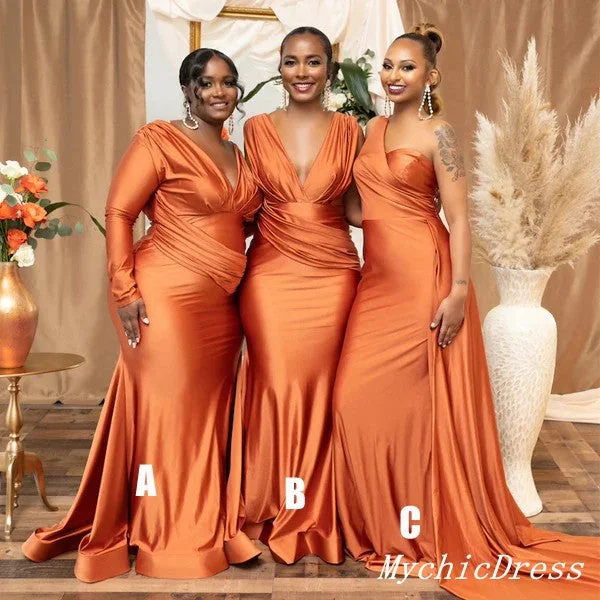 Floor-Length DressRoycebridal Hot Multiway Orange Bridesmaid Dresses Stretch Satin Wedding Guest Dress