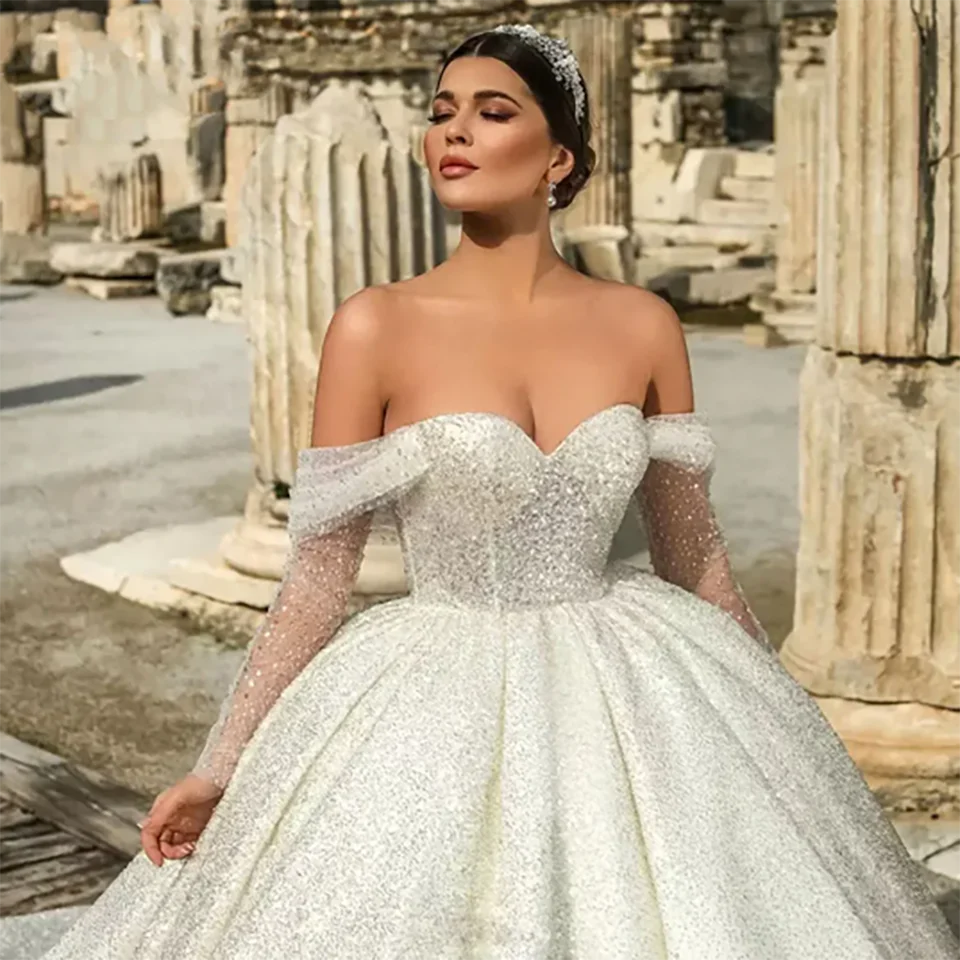 Peter Pan Collar DressElegant Beaded Off The Shoulder Sweetheart Ball Gown Wedding Dresses 2024 Illusion Backless Court Train Bridal Gown For Women