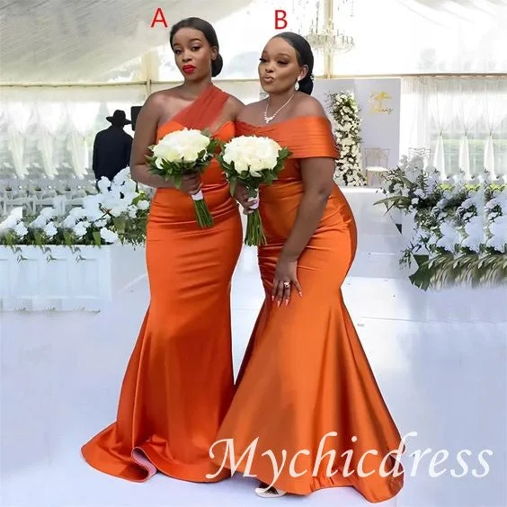 women's satin dressesMismatched Long Burnt Orange Wedding Bridesmaid Dresses Mermaid