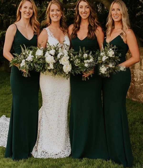 Shift DressRoycebridal Simple Spaghetti Straps Chiffon Emerald Green Bridesmaid Dresses