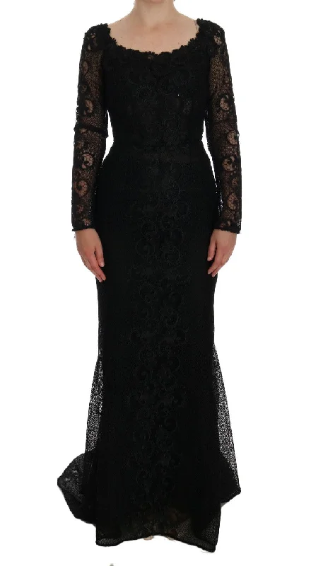 women's cinched-waist dressesDolce & Gabbana Elegant Full Length Black Sheath Maxi Dress