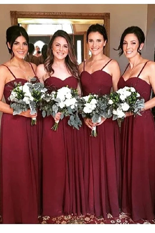 women's high-low dressesRoycebridal Burgundy Sweetheart Chiffon Bridesmaid Dresses Spaghetti Straps