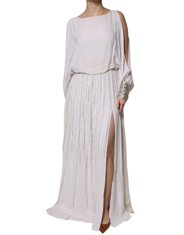 Tall Women DressChristian Pellizzari Off White Embellished Long Maxi Dress