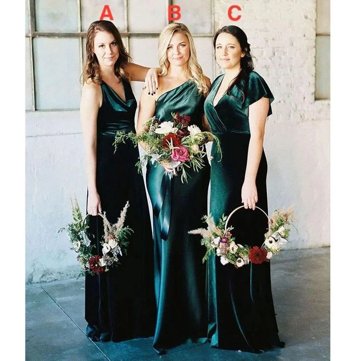 women's work dressesRoycebridal Mismatched Cheap Long Velvet Bridesmaid Dresses Green Mermaid Sleeveless