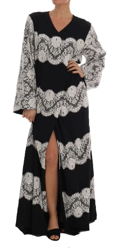 women's wrap dressesDolce & Gabbana Elegant Silk Floral Lace Kaftan Maxi Dress