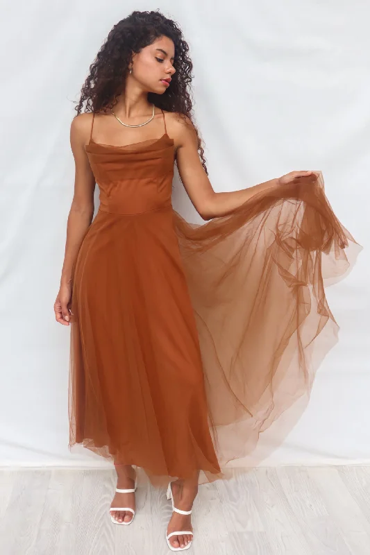 women's prom dressesLatisha Tulle Midi Dress - Brown