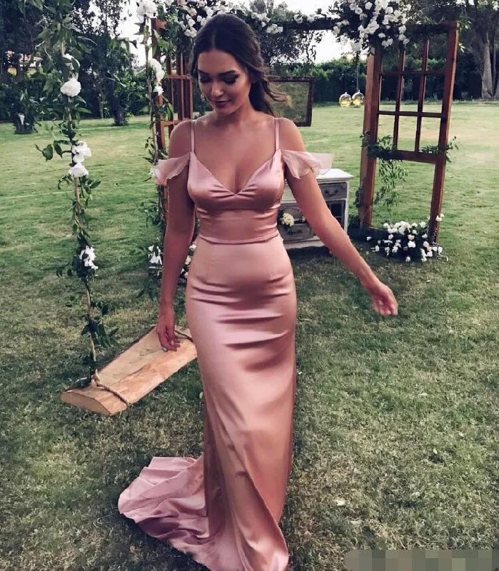 Bow-Tie DressMermaid Long Dusty Rose Bridesmaid Dresses Spaghetti Wedding Guest Dress