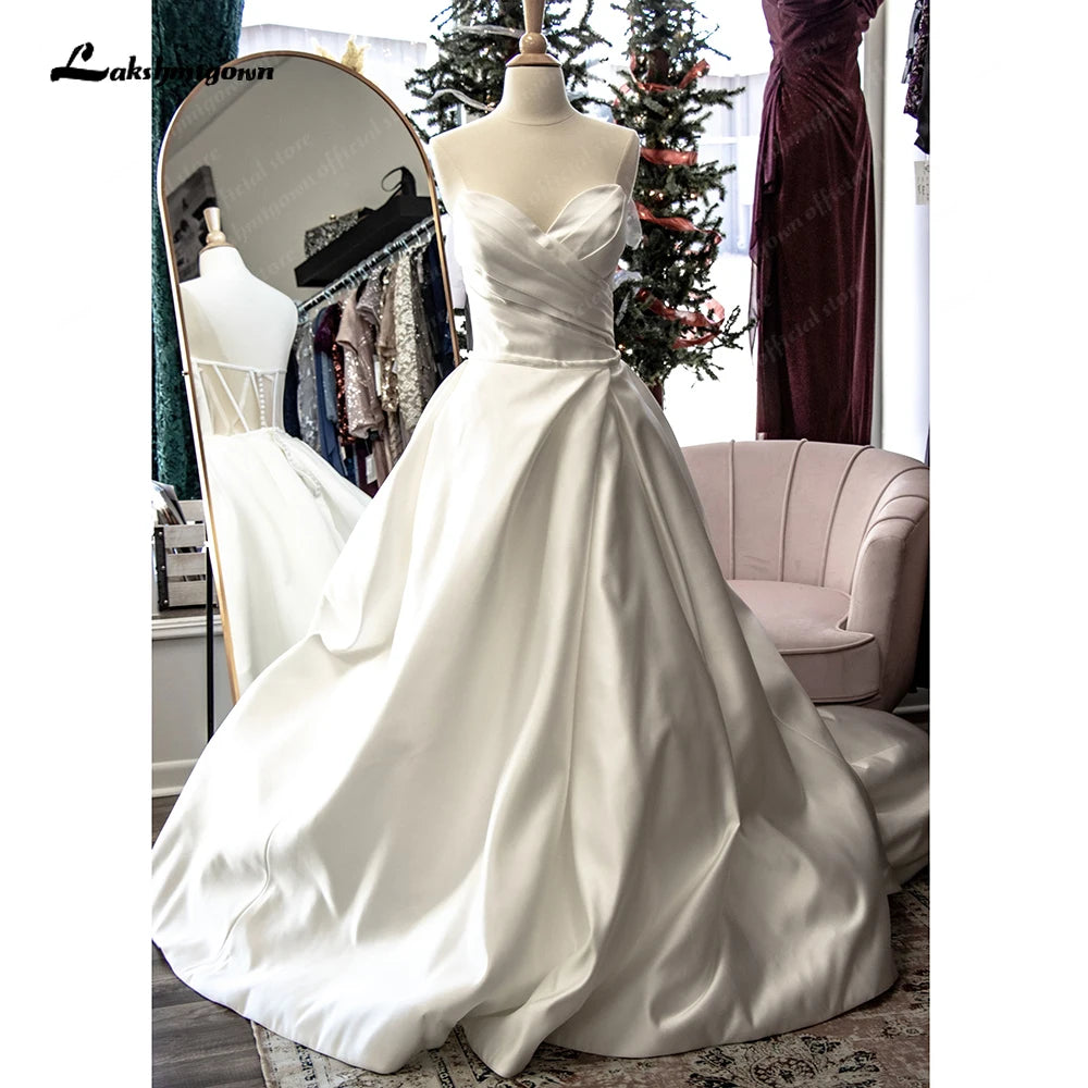 Ruffle DressRoycebridal Princess Bridal Satin Wedding Dresses For Women with Dectachable Skirt  Sweetheart Pleat Bridal Gowns