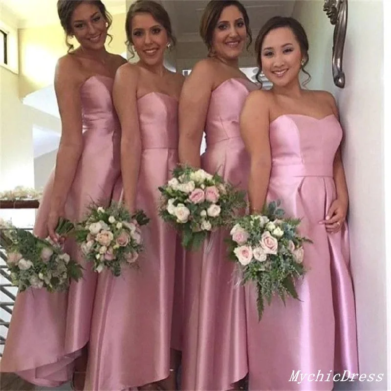 Trumpet DressShort Hot Pink Satin Bridesmaid Dresses Sweeteart Simple Wedding Guest Dresses