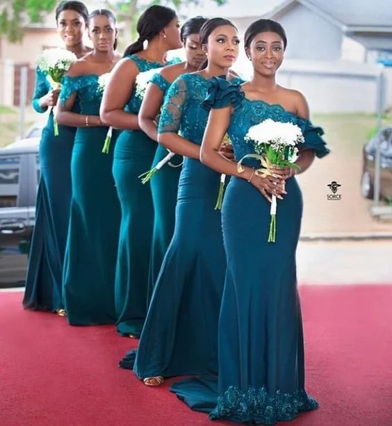 women's luxury dressesMermaid Lace Dark Teal Bridesmaid Dress Embroidery Maid Of Honor Dress