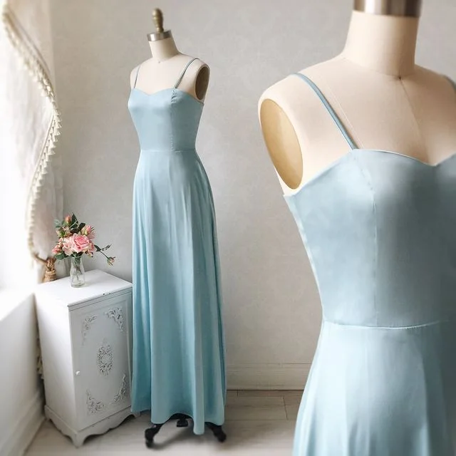 Minimalist DressRoycebridal Simple Baby Blue Long Bridesmaid Dresses Straps Wedding Guest Dress