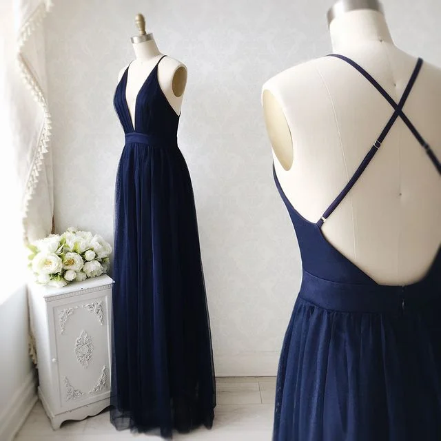 Cold-Shoulder DressSimple Tulle V Neck Bridesmaid Dresses Under 100