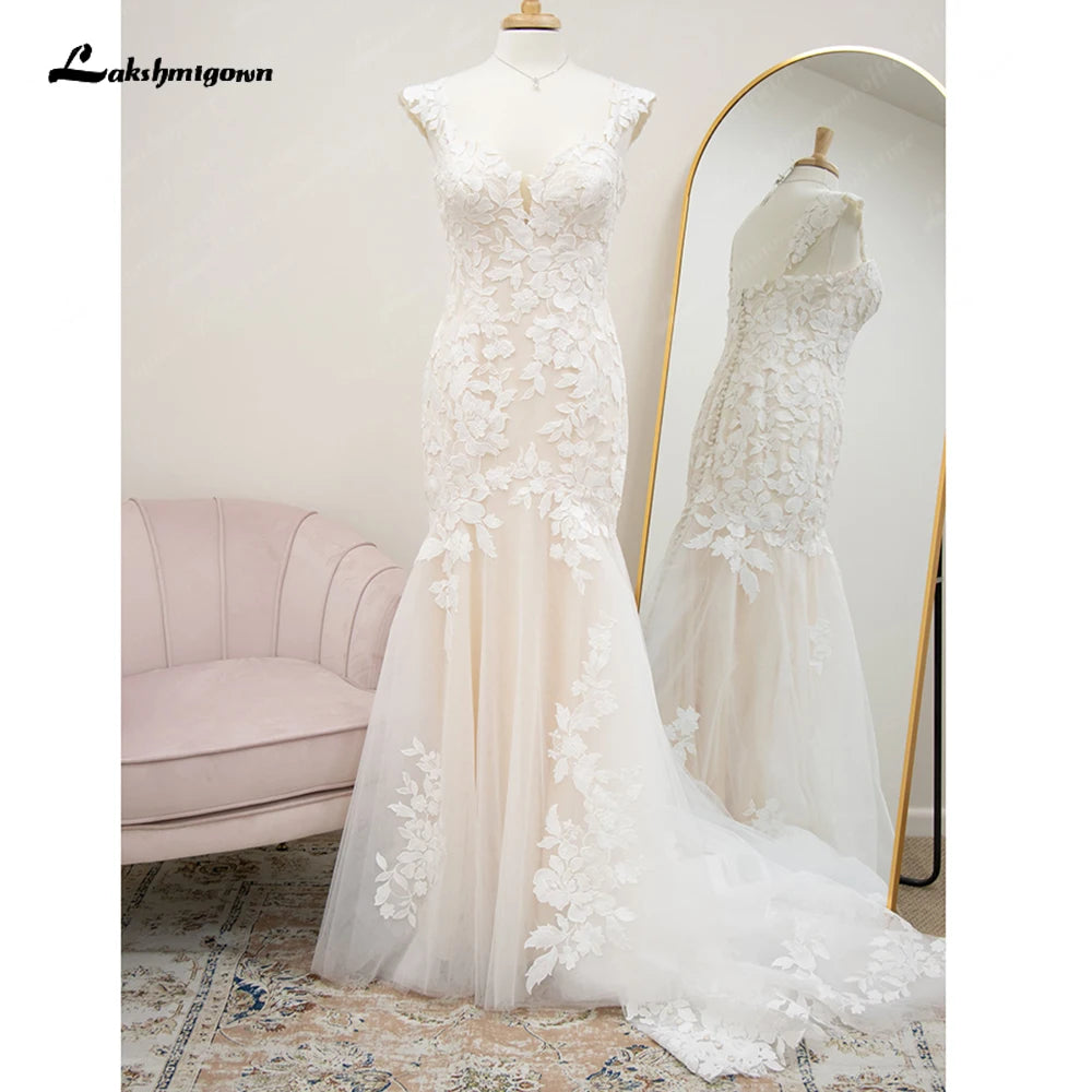 Statement DressRoycebridal Sexy Women Lace Appliques Mermaid Wedding Dresses Luxury Princess Champagne Boho Bridal Gowns  V Neck