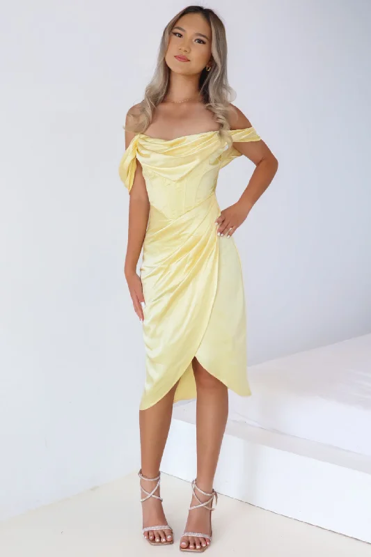 women's sleeveless dressesAnastasia Midi Dress - Yellow