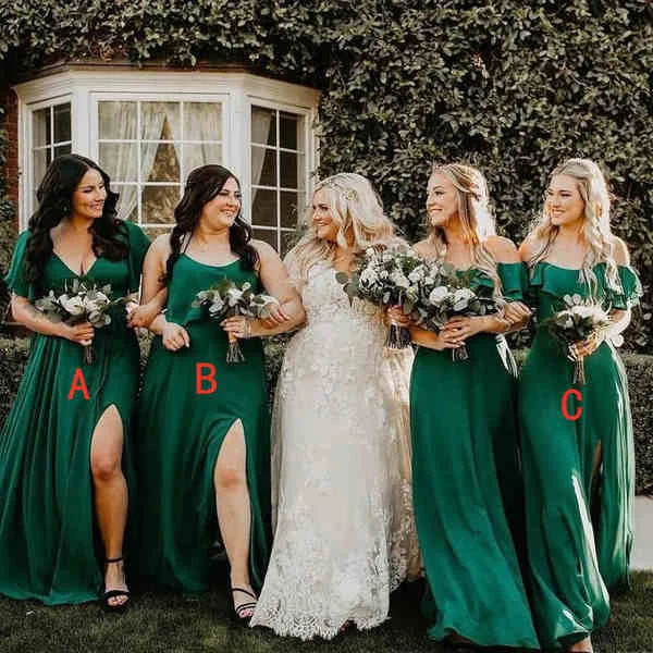 Designer DressRoycebridal Cheap Mismatched Chiffon Bridesmaid Dresses Green with split