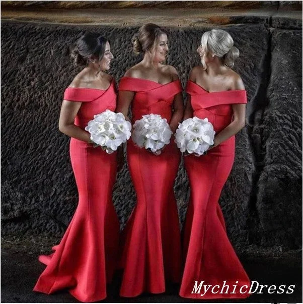 women's stretch dressesRoycebridal Hot Off the Shoulder Red Wedding Guest Dresses UK Floor Length Bridesmaid Dress