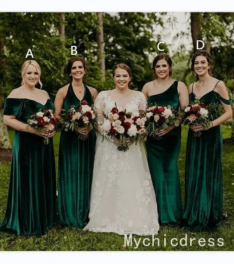 Nursing DressRoycebridal Cheap Emerald Green Velvet Bridesmaid Dresses 2025 Long Wedding Guest Dress