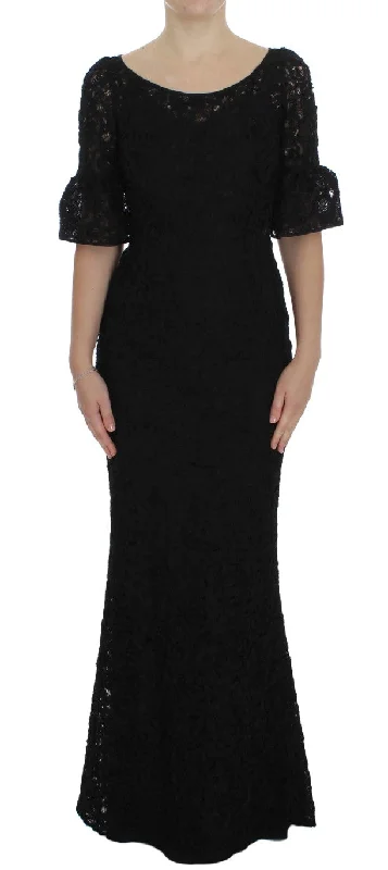 women's pear-shaped body dressesDolce & Gabbana Elegant Black Floral Lace Maxi Dress