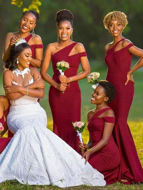 Floral DressRoycebridal Hot Off Shoulder Long Bridesmaid Dress Burgundy Mermaid Wedding Party Dresses