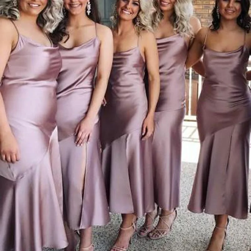 Chiffon DressRoycebridal Cheap Tea Length Dusty Purple Bridesmaid Dresses Online