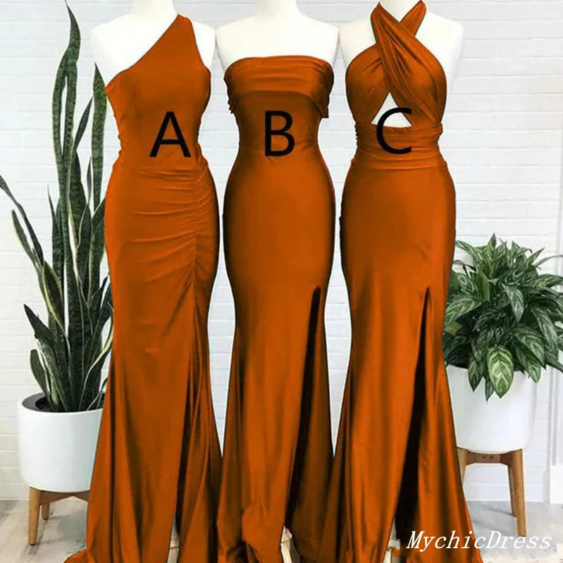 Shift DressRoycebridal Cheap Burnt Orange Bridesmaid Dresses Mermaid Mismatched Wedding Guest Dress