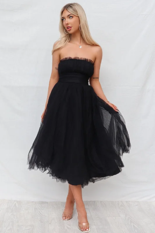 women's floral dressesMaria Tulle Midi Dress - Black