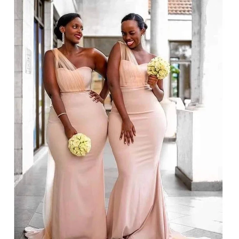 women's one-shoulder dressesPlus Size One Shoulder Peach Bridesmaid Dresses Long Wedding Guest Dress