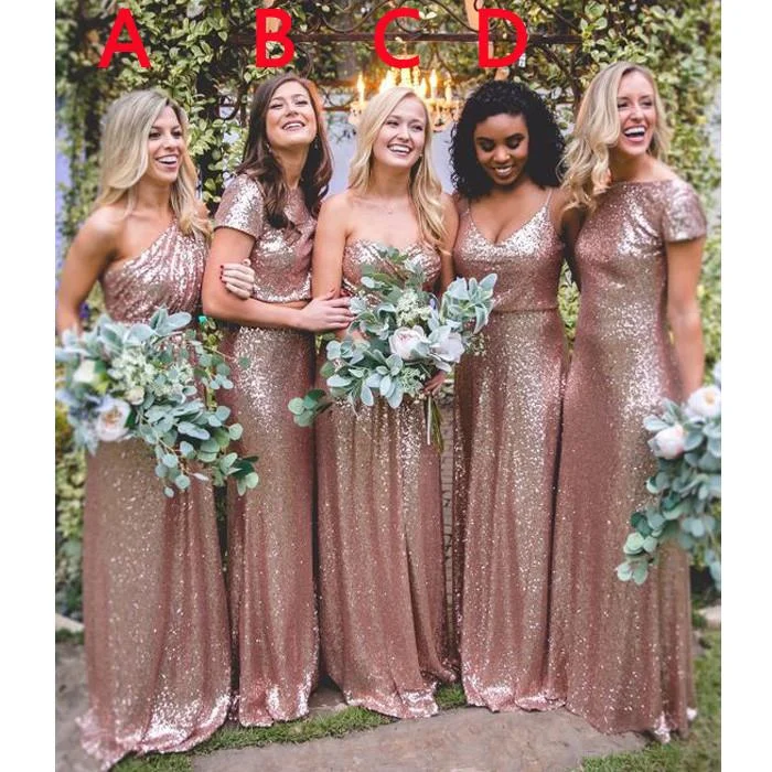 women's machine-washable dressesHot Mismatched Gold Rose Sequined Bridesmaid Dresses