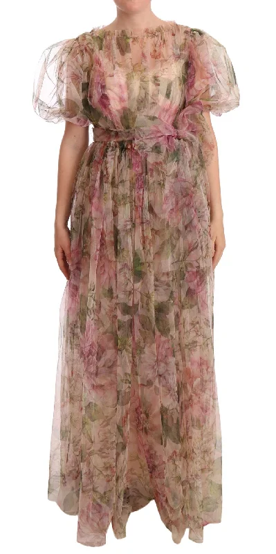 women's one-shoulder dressesDolce & Gabbana Floral Print Nylon Maxi Dress