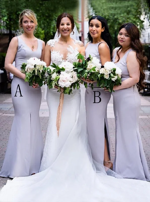 Polka-Dot DressMermaid V Neck Lavender Bridesmaid Dresses Long Sleeveless