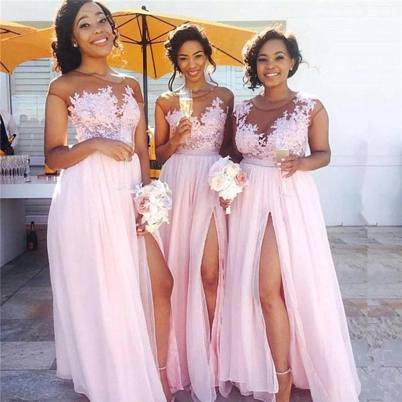 women's pear-shaped body dressesRoycebridal Sexy Pink Lace Chiffon Bridesmaid Dresses Maid of Honor Dress