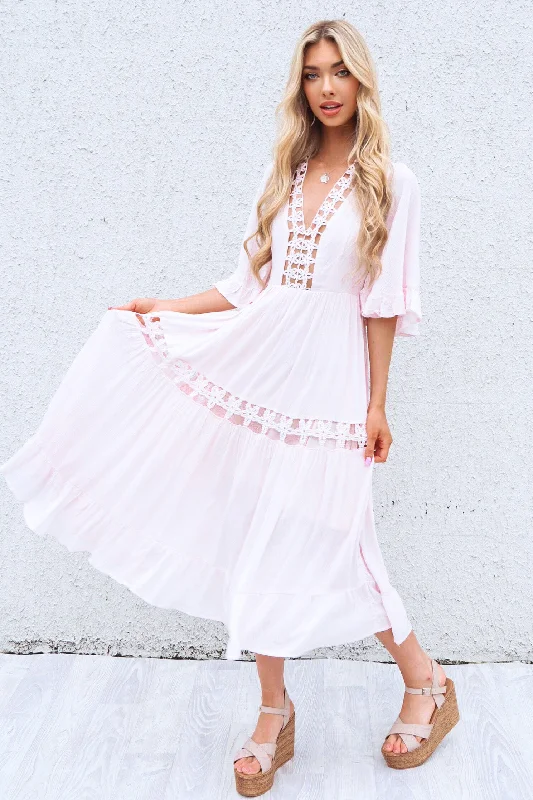 Empire DressFlora Boho Midi Dress - Pink