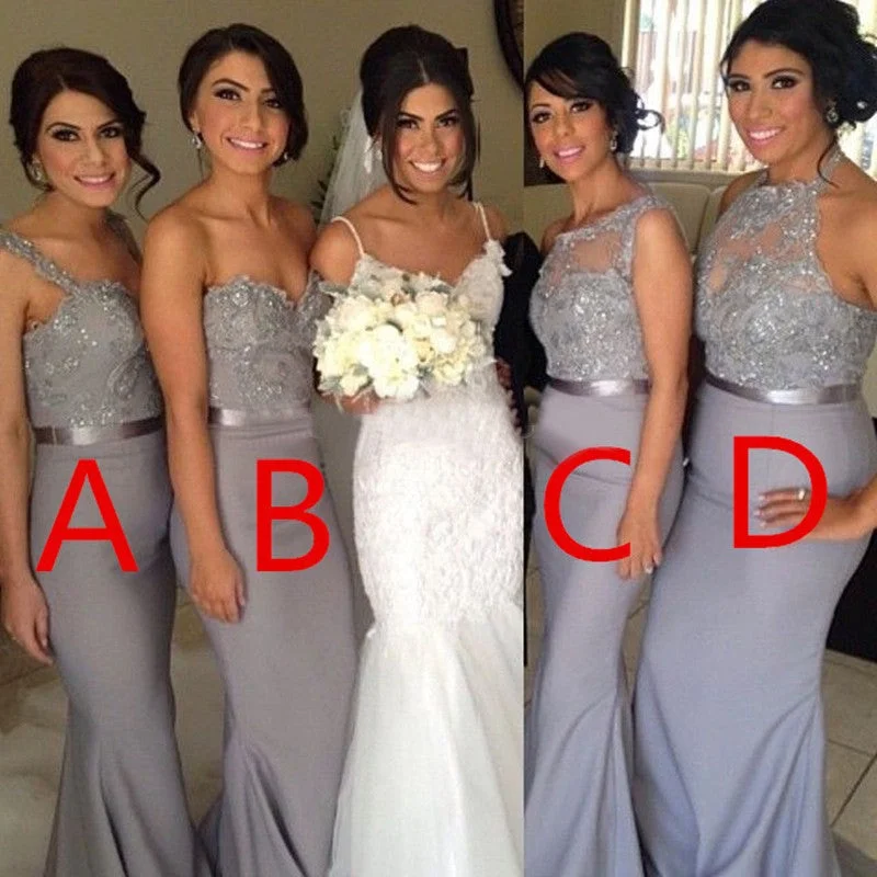 women's smart casual dressesRoycebridal Mermaid Sequined Mismatched Light Grey Bridesmaid Dresses