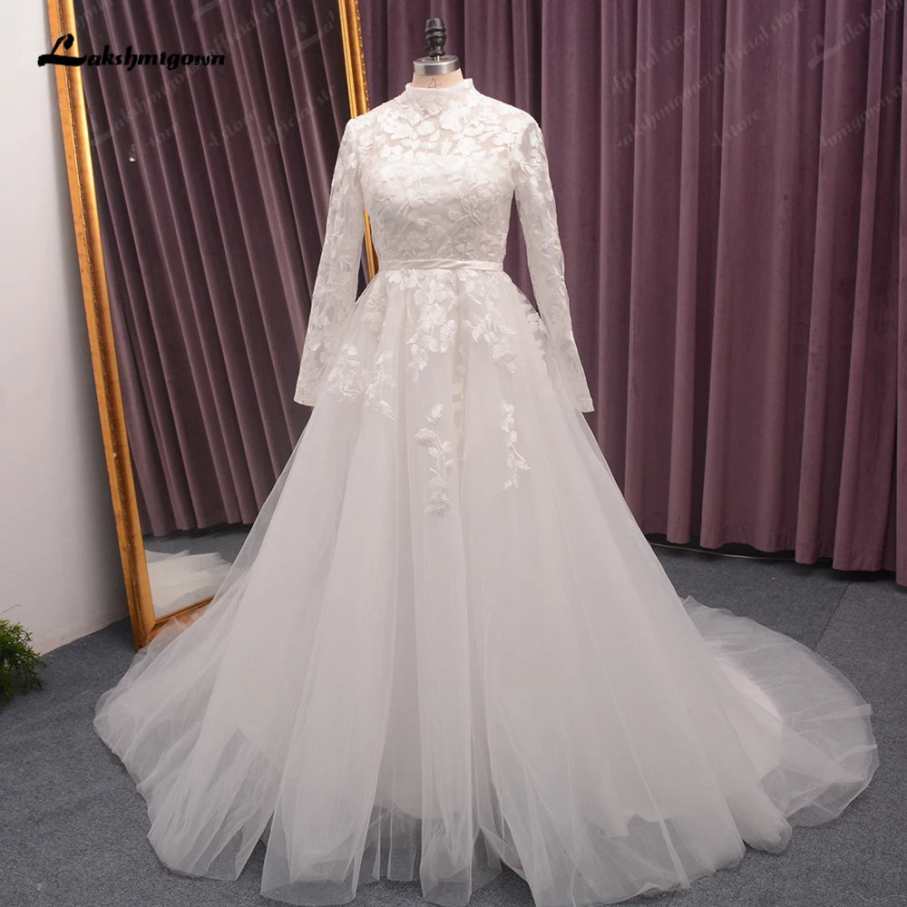 women's empire waist dressesRoycebridal High Neck Lace Wedding Dress Women  Longe Sleeves Appliques Beach Bridal Gown vestido de boda corte sirena