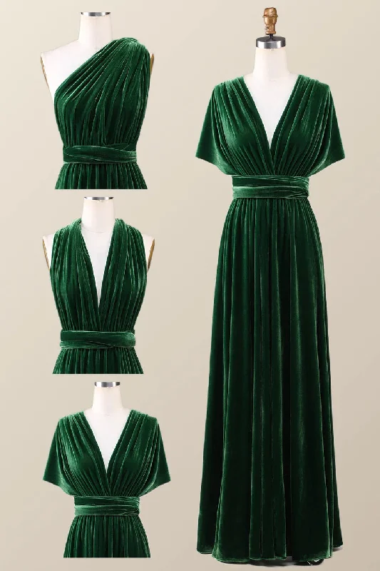 women's apple-shaped body dressesRoycebridal Infinity Dark Green Velvet Bridesmaid Dress Long Winter Formal Dress