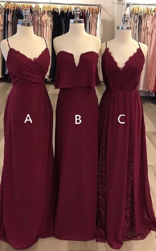 Crepe DressSheath Chiffon Burgundy Bridesmaid Dresses Sleeveless